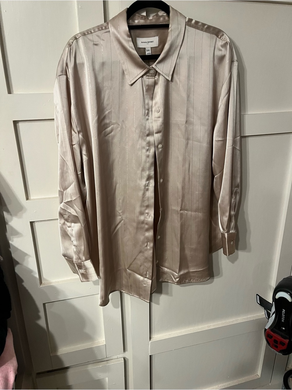 NWT.  Satin Button-Up Shirt in Champagne